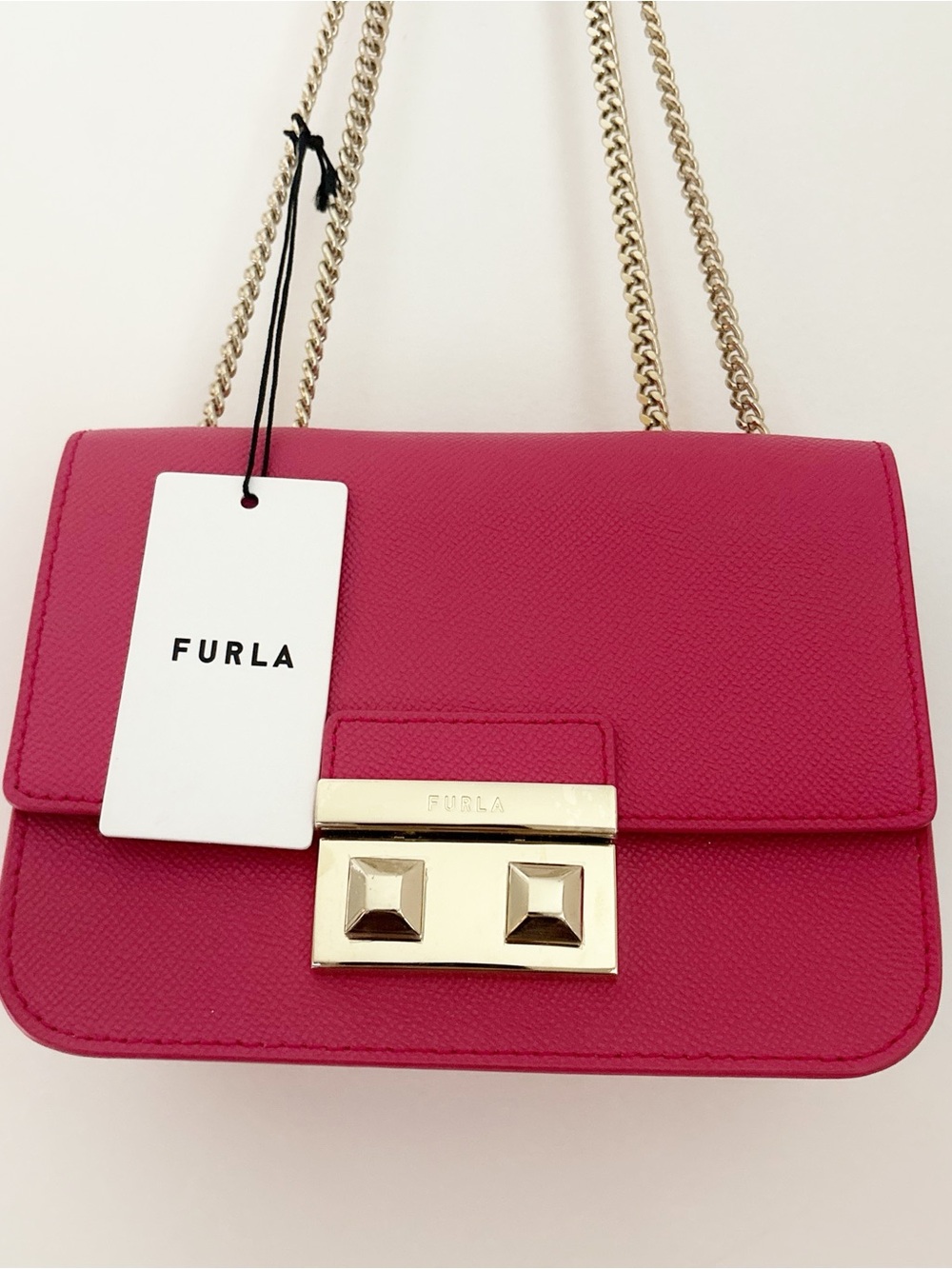Furla Metropolis Mini Hot Pink Leather Chain Crossbody NWT
